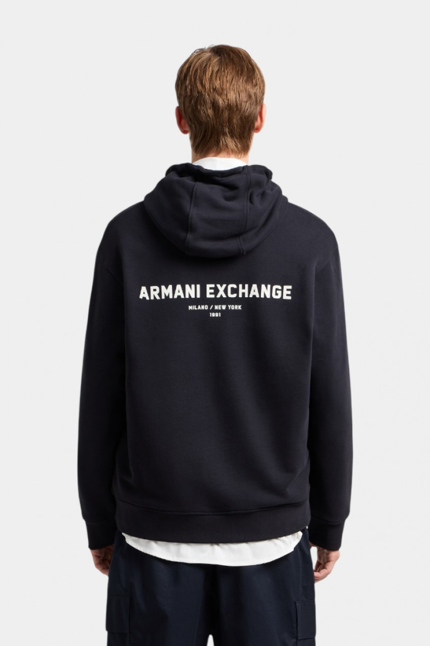 Темно-синие худи с принтом Milan/New York позади XM000223 AF12656 UB101 Armani Exchange