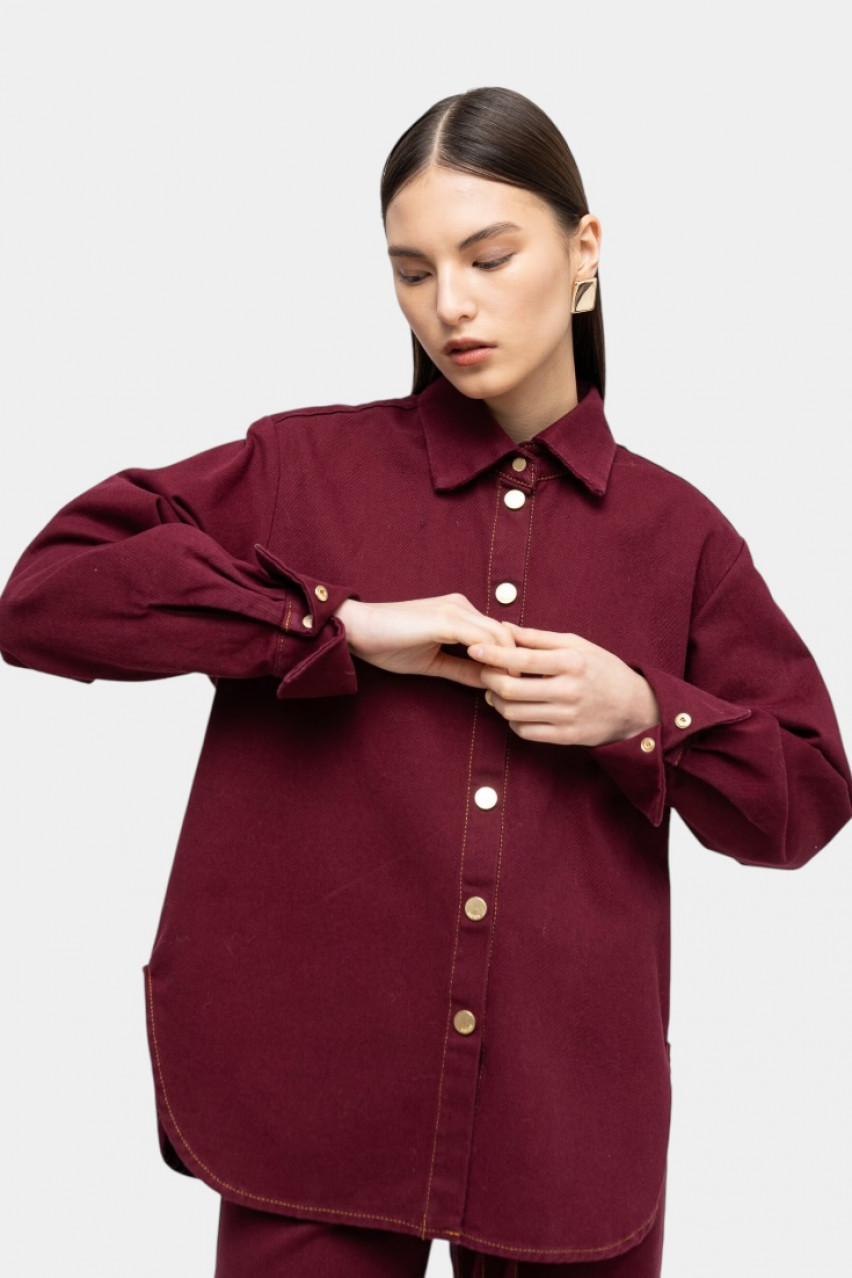 Бордова сорочка з деніму sp25-shirt-bordo MATCH DENIM